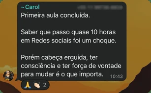 Print de Carol no grupo do Antídoto depois da primeira aula