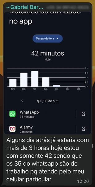 Print de Gabriel com 42 minutos de tela no dia