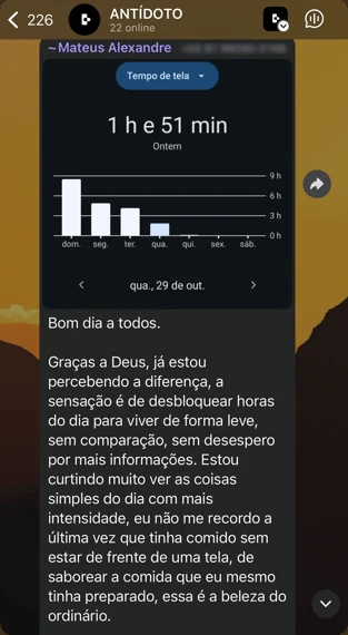 Print de Mateus Alexandre com 1 hora e 51 minutos de tela