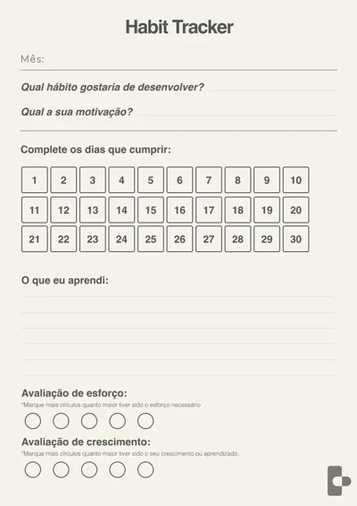 Habit Tracker de 30 dias para imprimir